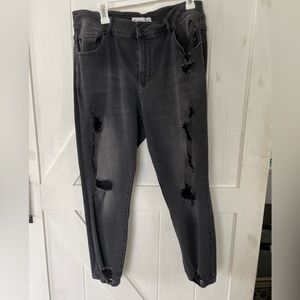 Kancan, maurices, black, distressed, Jean, plus, 16.